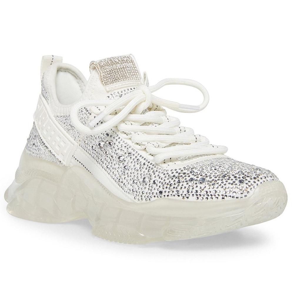 NWT STEVE MADDEN MAXIMA WHITE RHINESTONES SNEAKERS Sz 8.5 new in box